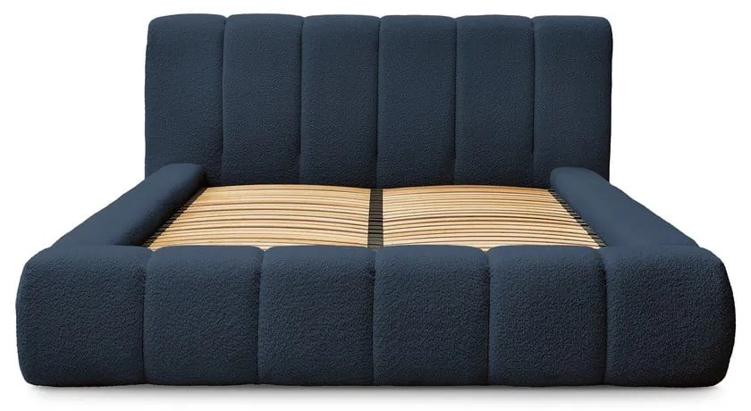 Ciemnoniebieskie tapicerowane łóżko dwuosobowe ze schowkiem i stelażem 140x190 cm Denali – Bobochic Paris