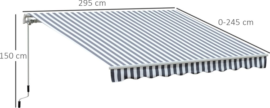 Outsunny markiza markiza przegubowa korbka ręczna balkon 2,95 x 2,45 m aluminiowy szary biały