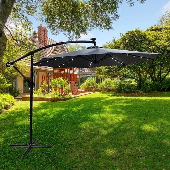 Ciemnoszary parasol do ogrodu z LED - Sorena