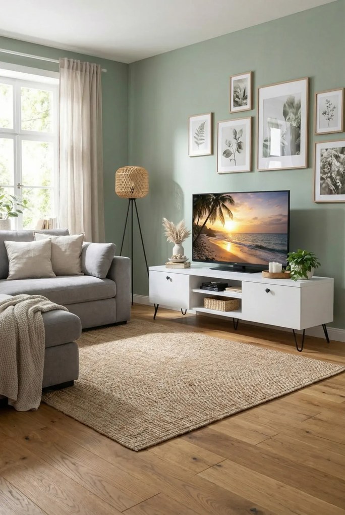 Biała szafka RTV na metalowych nóżkach K7-W75