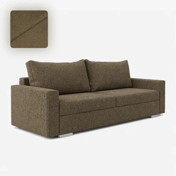 Sofa z Funkcją Spania DRAVOS Brązowa Boucle Japandi