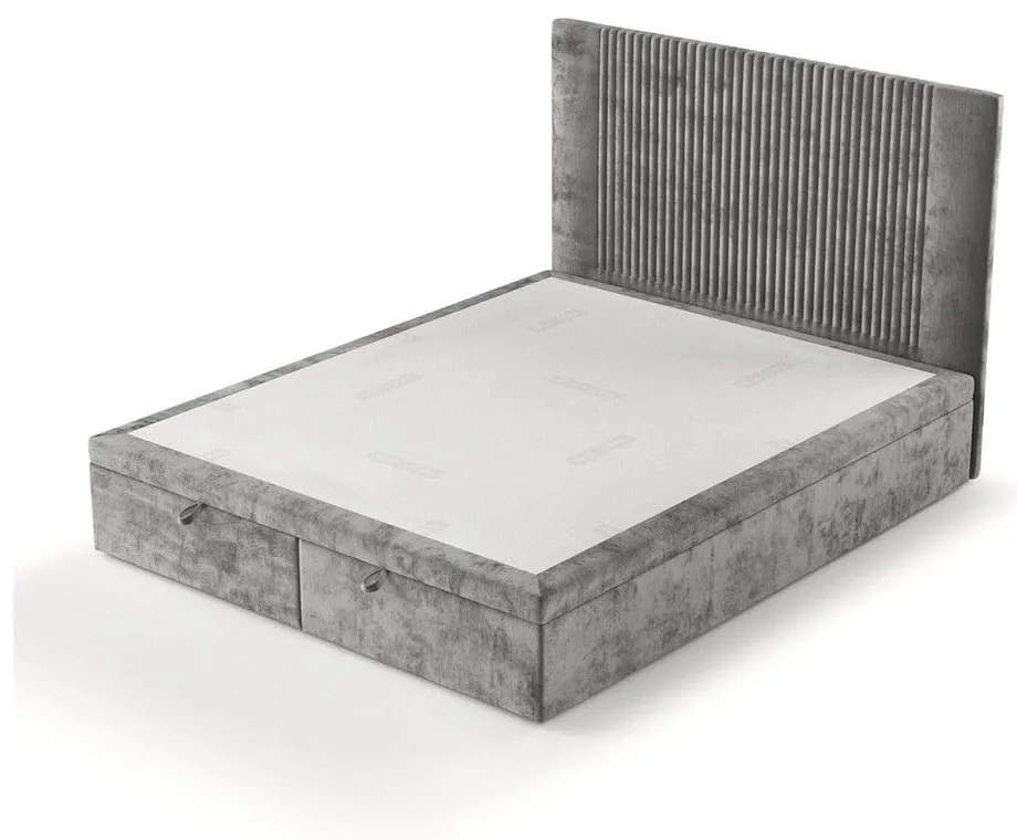 Szare tapicerowane łóżko dwuosobowe ze schowkiem 200x200 cm Mavel – Maison de Rêve