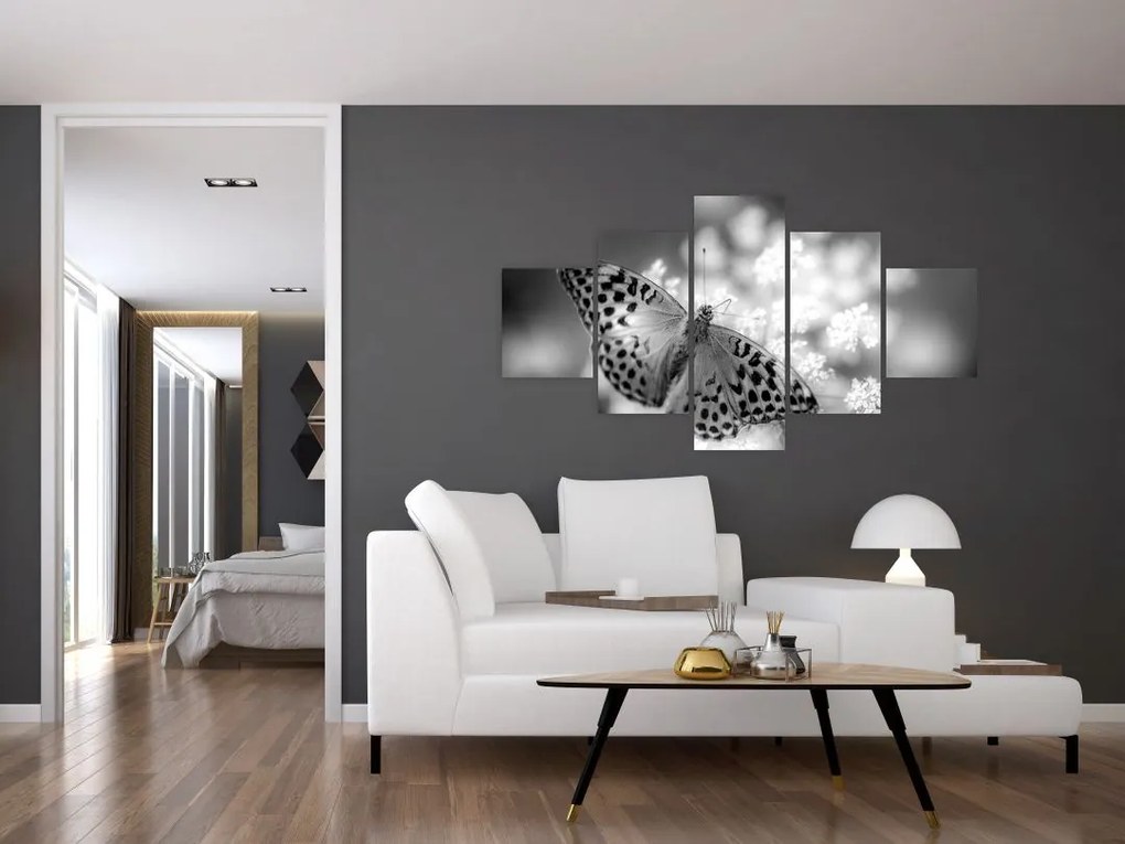 Obraz - Szczegół motyla zapylającego kwiat (125x70 cm)
