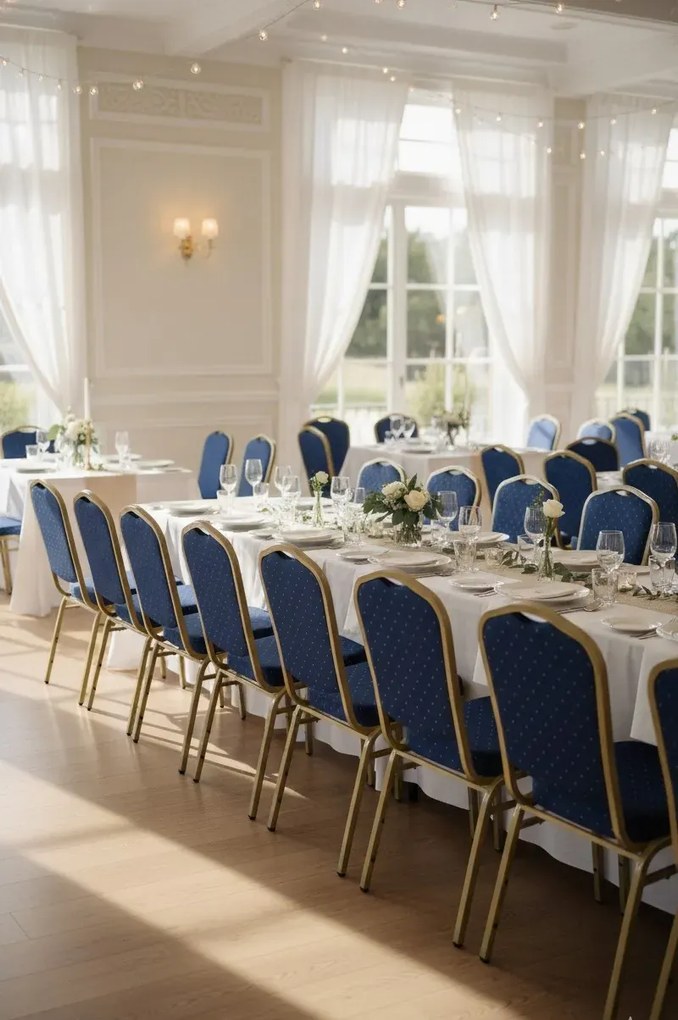 Niebieskie krzesło sztaplowane do sali bankietowej H7-L84