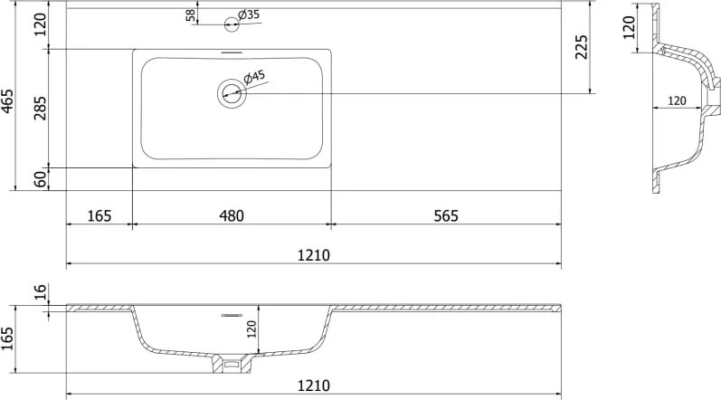 Mexen Otis umywalka wpuszczana w blat lewa 121 x 46,5 cm, biała połysk - 25181200L