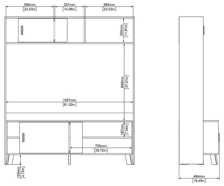 Biało-naturalny zestaw pod TV w dekorze dębu 159x181x48 cm Ikast – Tvilum