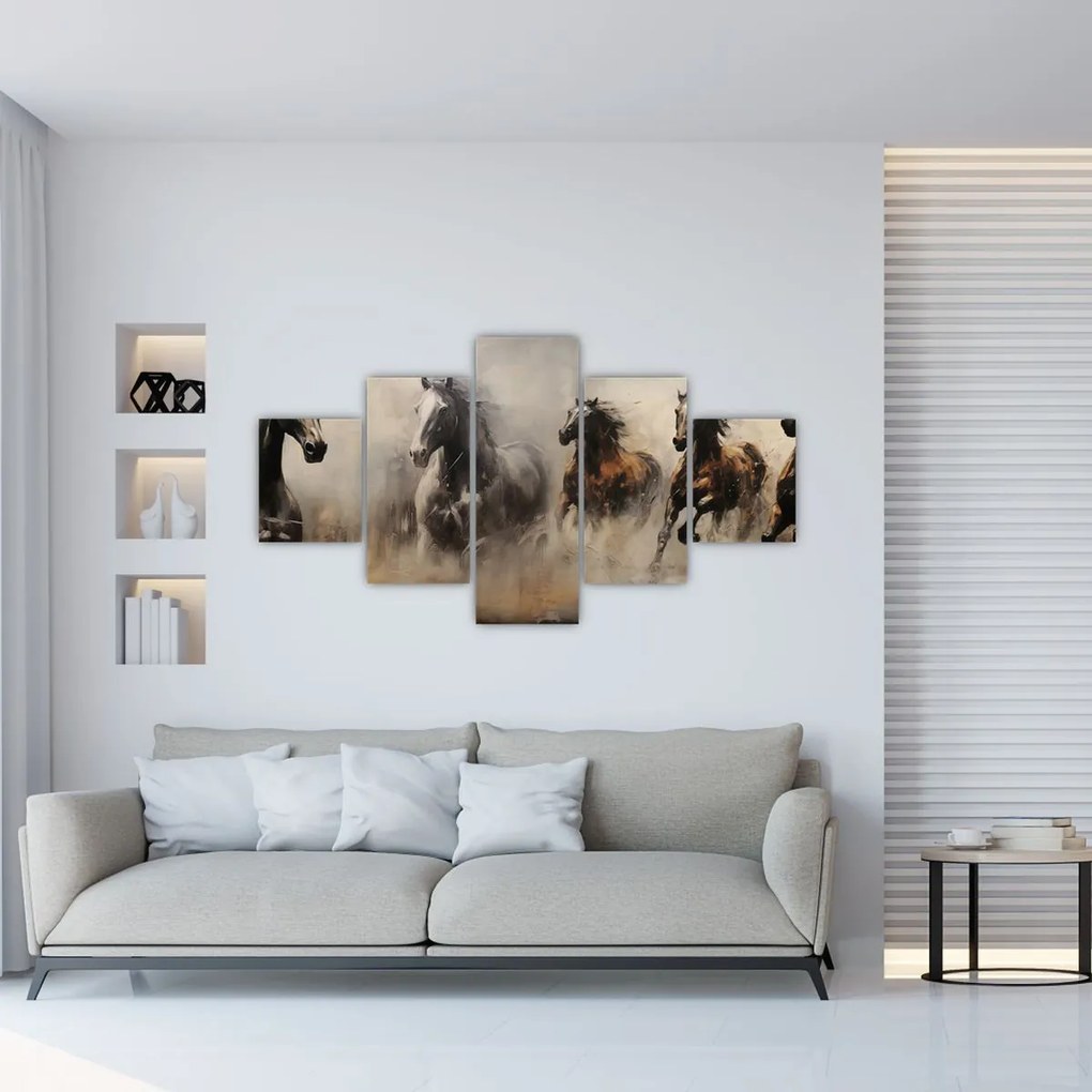 Obraz - Obraz olejny przedstawiający konie (125x70 cm)