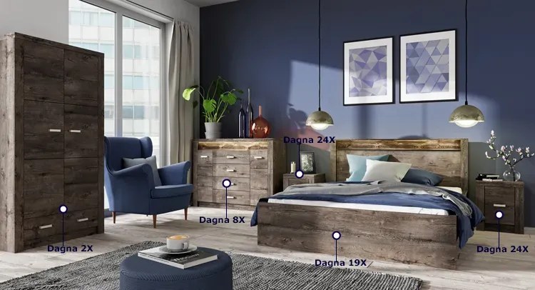 Komplet mebli do sypialni w dekorze jesion ciemny C8-N42