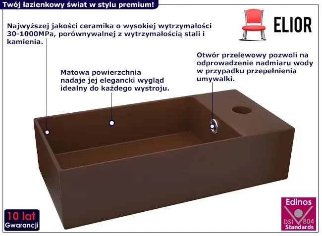 Prostokątna brązowa umywalka ceramiczna - Omre