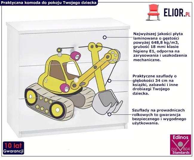 Dziecięca komoda z motywem koparki - Rostok 10X