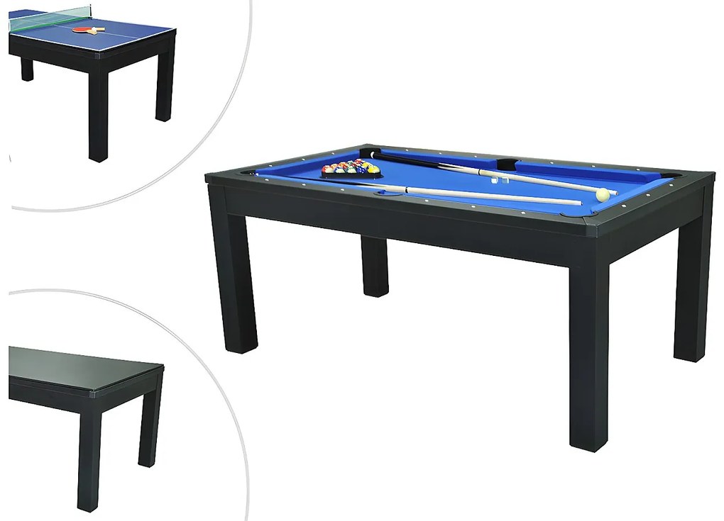 Czarny rozkładany stół - Bilard i Ping-pong - Dł.182 x Szer.102 x Wys.80 cm - SOUSA