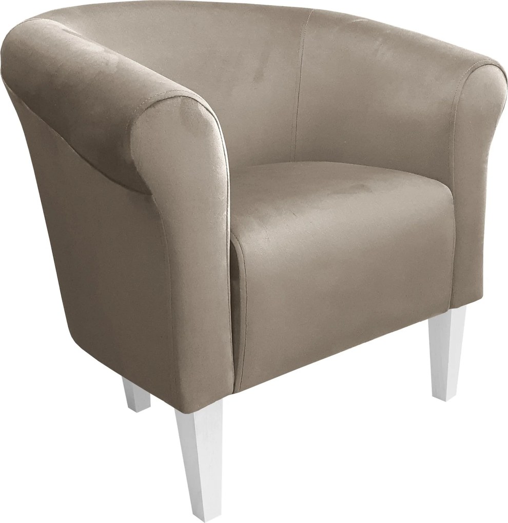 Fotel Milo tkanina Welur wygodny fotel tapicerowany do salonu i sypialni : Kolor nogi - Biała, Kolor tkaniny - VELVET - MG09, Wysokość nogi - 20 cm