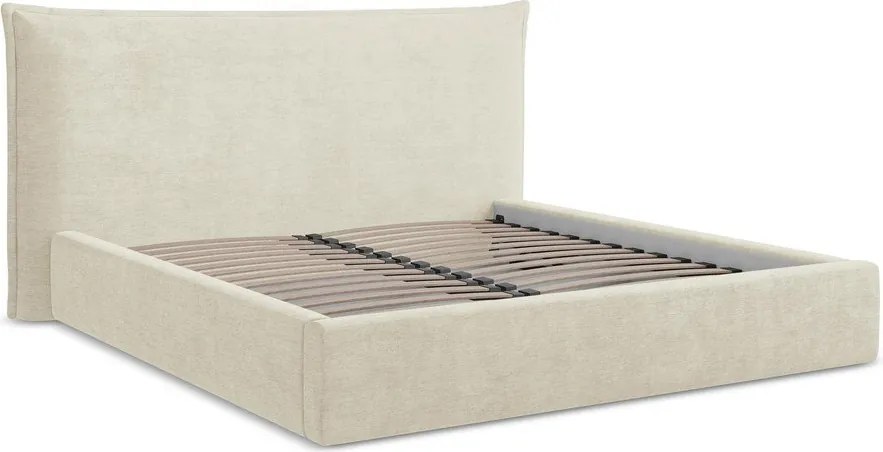 Beżowe tapicerowane łóżko dwuosobowe ze schowkiem i stelażem 140x200 cm Esala – Makamii