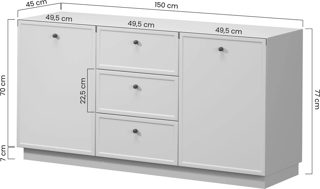 Komoda Lorini 150 cm z szufladami - kaszmir / złote uchwyty T-bar
