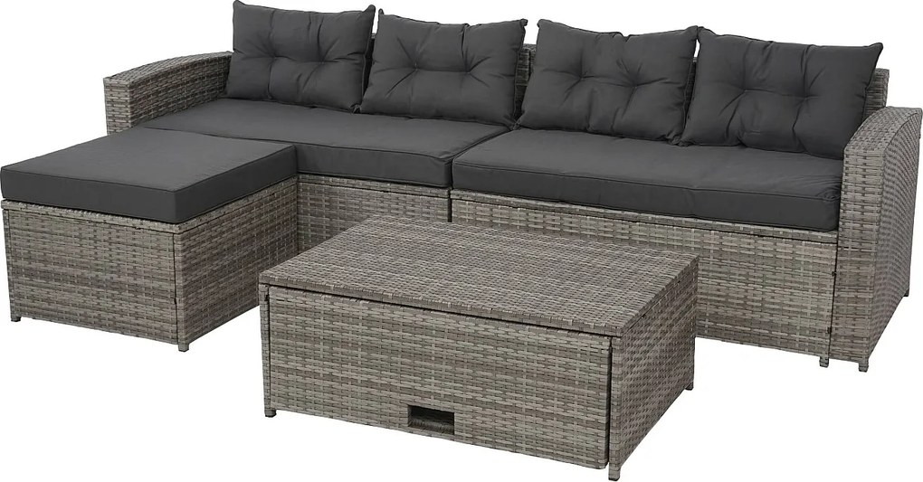 Zestaw polirattanowy MCW-J34 (4-częściowy),  szary, ciemnoszare poduszki