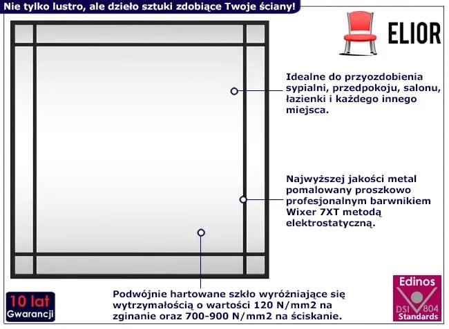 Kwadratowe lustro z czarną ramą w stylu loft - Gromix 6X