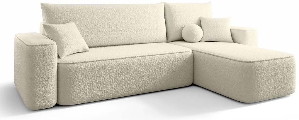 Beżowy narożnik boucle z funkcją spania B3-R75