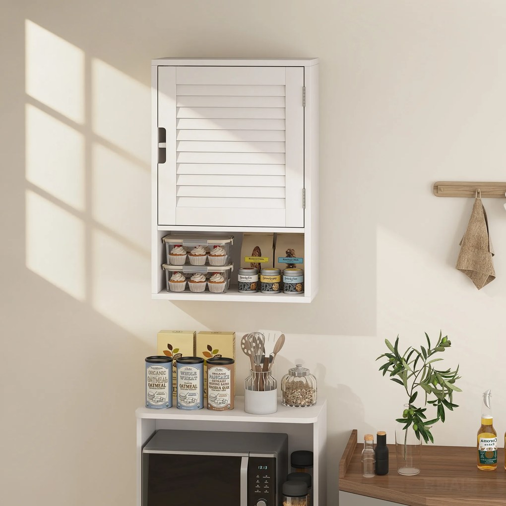 HOMCOM Wisząca szafka łazienkowa z 1 drzwiczkami, regulowanymi półkami, 40 x 20 x 60 cm, biała | Aosom PL