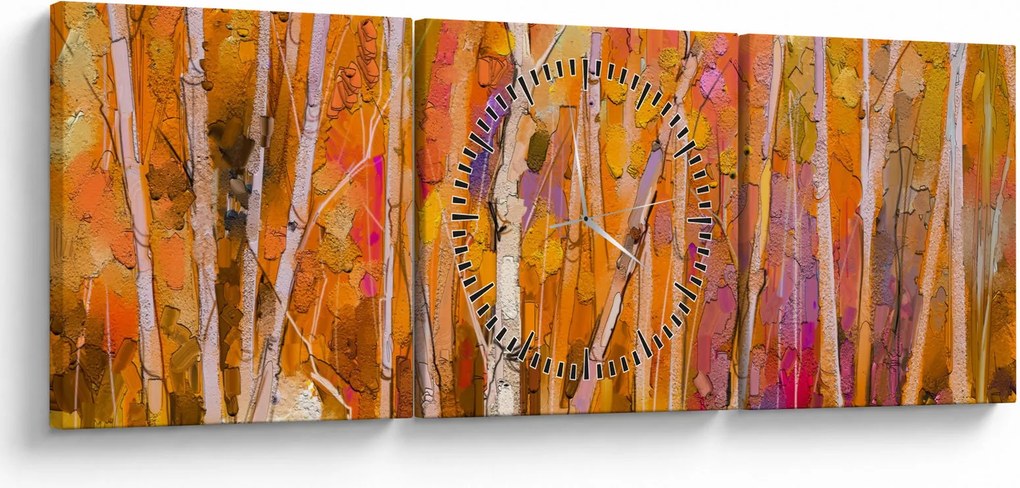 Obraz - Jesienny las (z zegarem) (90x30 cm)