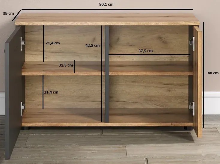 Szafka na buty z lamelami grafit + dąb evok B0-A16