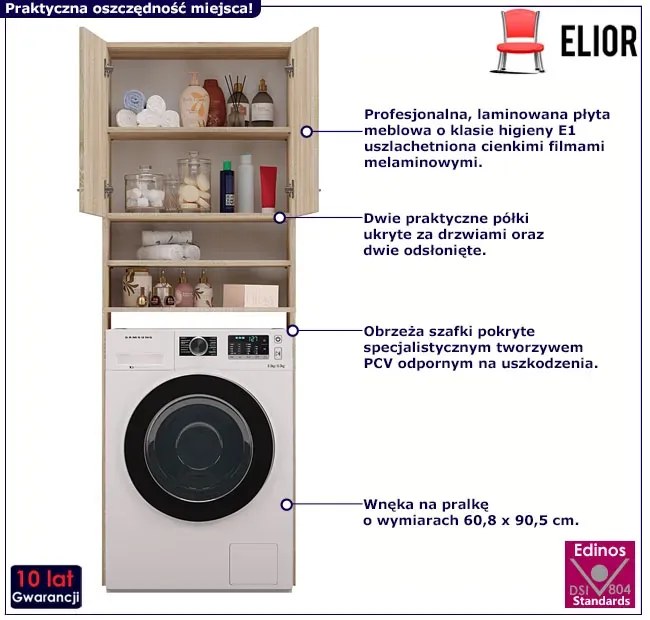Skandynawska szafka na pralkę z półkami E4-L84