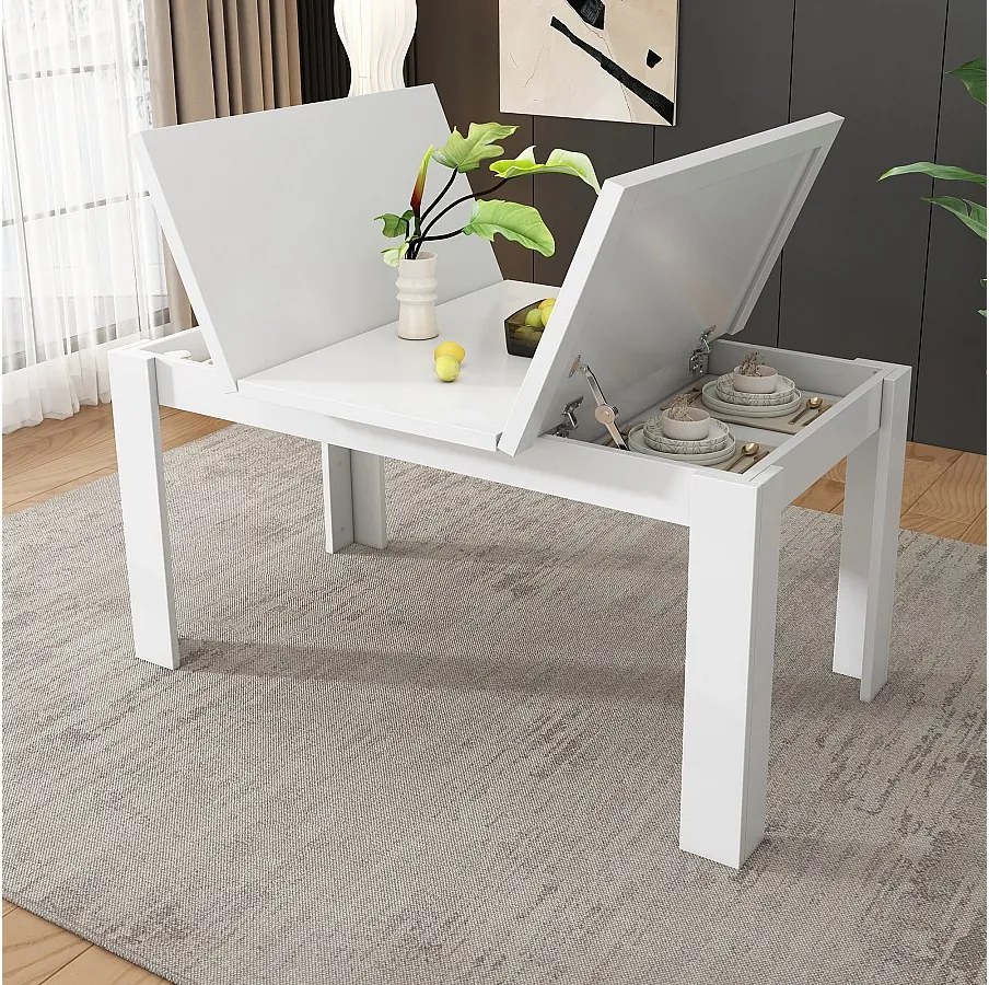 Stół jadalny - 120 x 70 cm x 75 cm - prostokątny stół jadalny ze schowkiem - MDF - biały