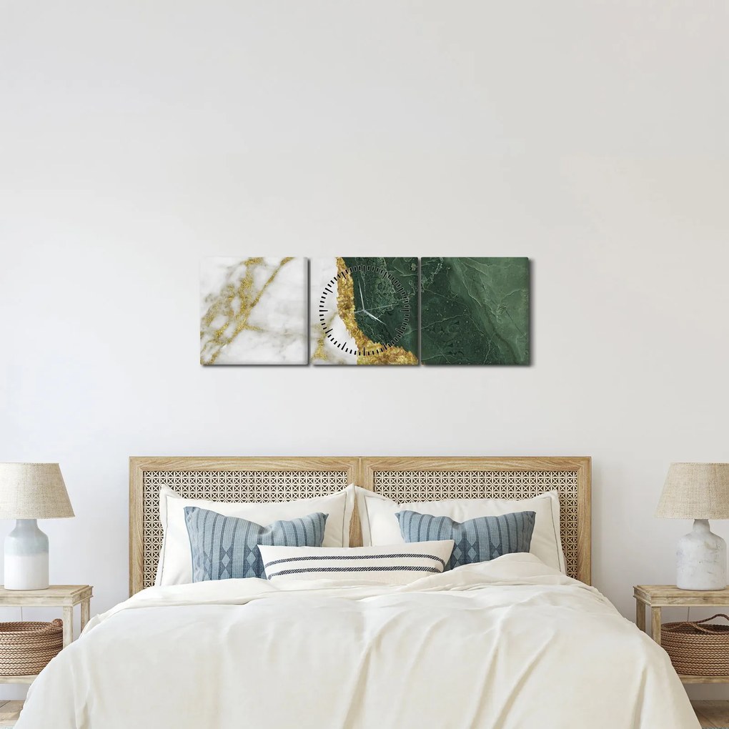 Obraz - Zielony marmur N⁰3 (z zegarem) (90x30 cm)