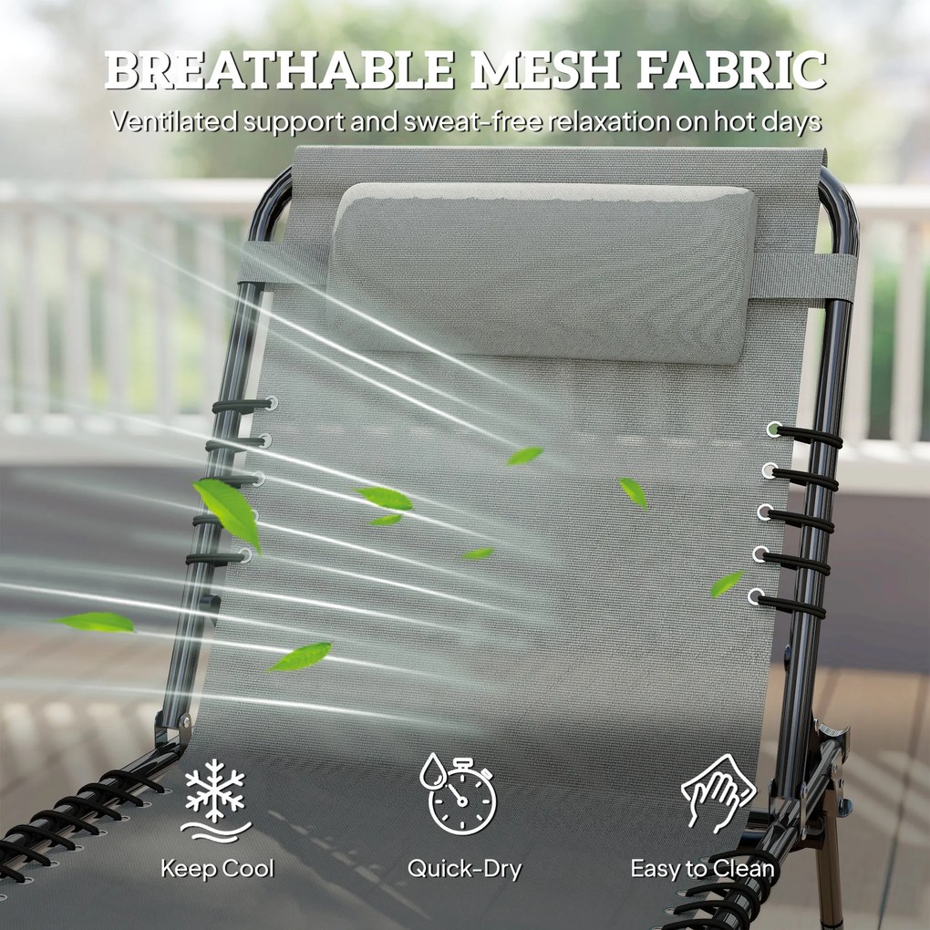 Outsunny Leżak składany, oddychający materiał, metalowa rama, 189 x 58 x 30 cm, jasnoszary | Aosom PL