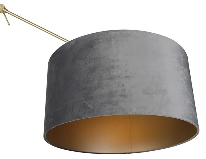 Nowoczesna lampa podłogowa ze złotym abażurem z weluru w kolorze szarym 50 cm - Editor Nowoczesny Oswietlenie wewnetrzne