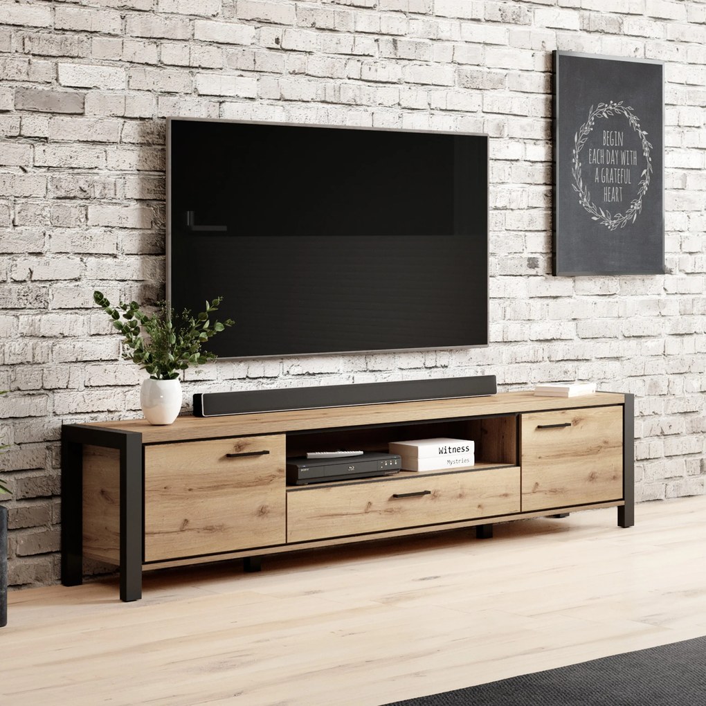 Szafka RTV stojąca ATTIVO 210 cm do Salonu pod Telewizor 1 Szuflada - Dąb