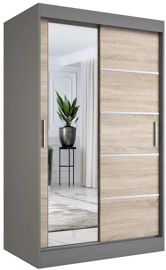 Szafa przesuwna 120 cm antracyt + dąb sonoma - Ebia 3X