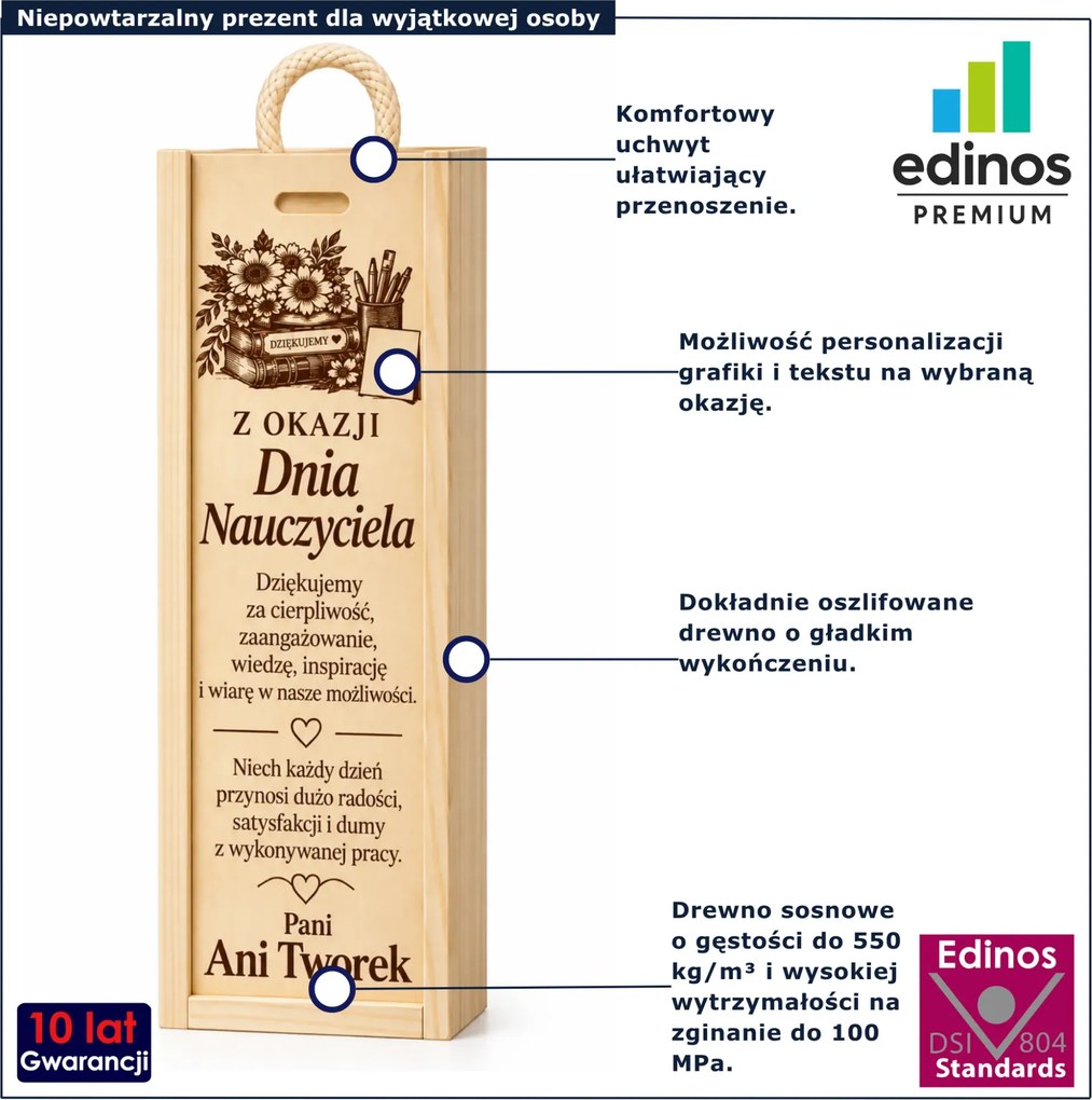 Drewniana skrzynka na wino z grawerem - Erseco