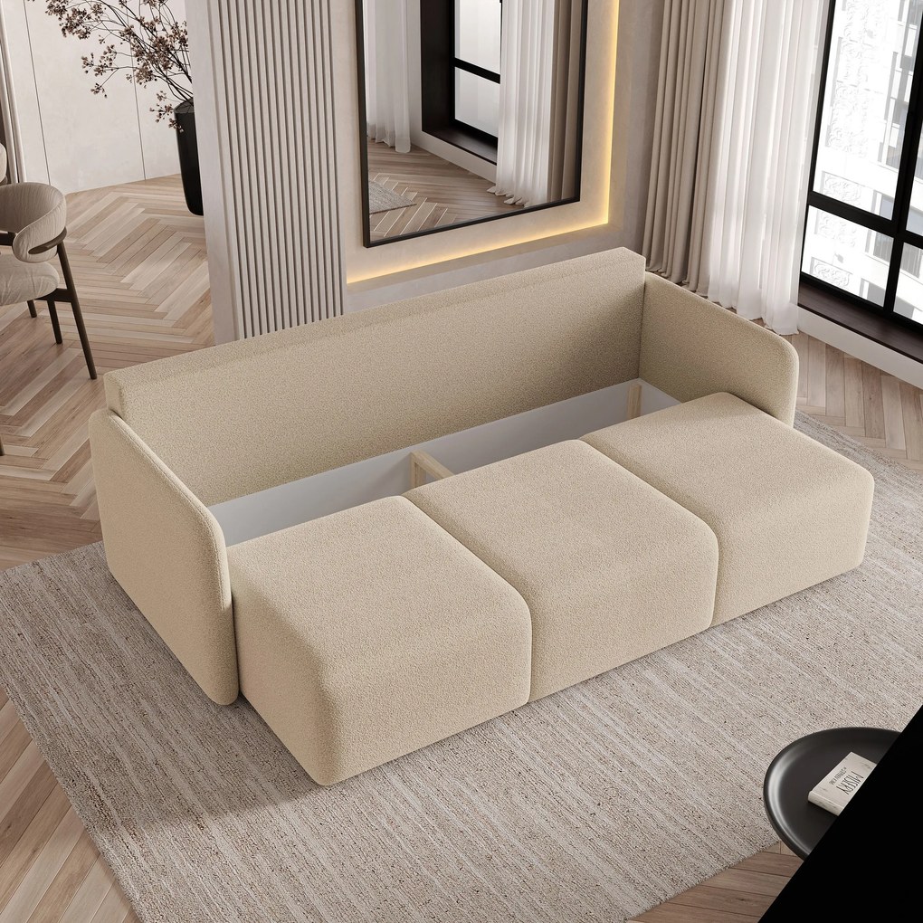 Masseno Sofa SUVI III z funkcją spania i pojemnikiem na pościel, Rozkładana sofa - Beżowy, QUELLE 05