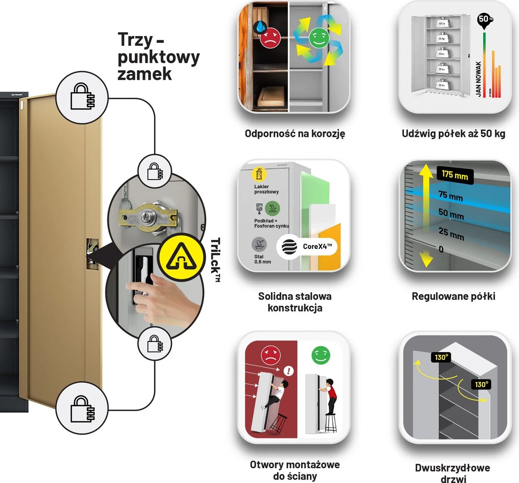Szafa biurowa metalowa na dokumenty JAN II, Eco Design: antracyt/orzech