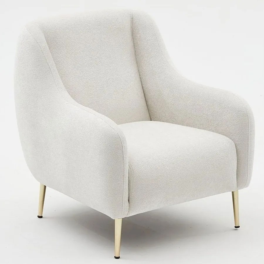 Elegancki fotel 1-osobowy – 77x70x77 cm – kremowo-złoty – drewno bukowe i poliester