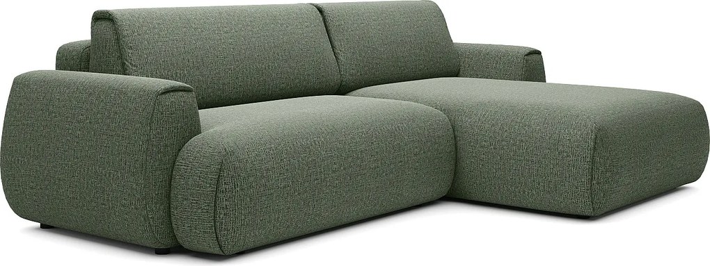 Kanapa narożna rozkładana z tkaniny szenilowej w kolorze butelkowej zieleni MONELIA