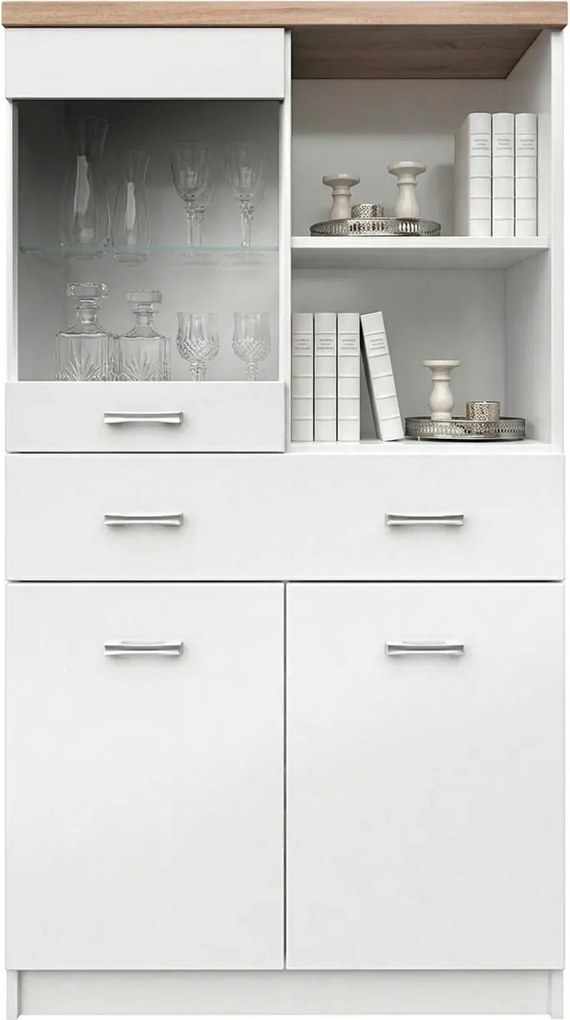 Biała Wysoka Komoda Z Witryną W2-P41