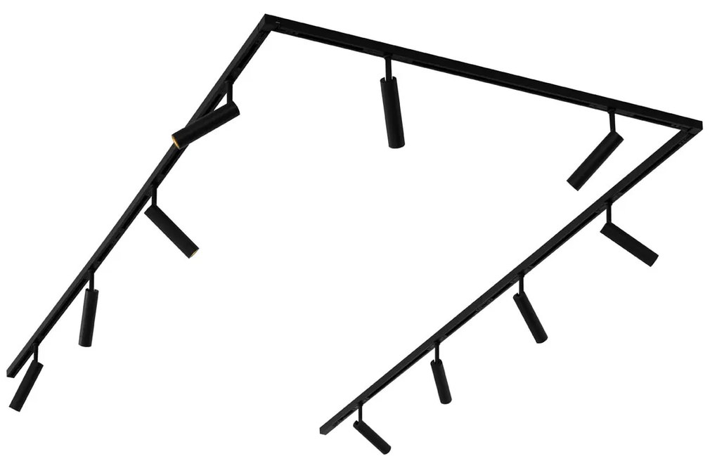 Nowoczesny system oświetlenia szynowego Slimline Uzzy z 10 czarnymi reflektorami jednofazowymi