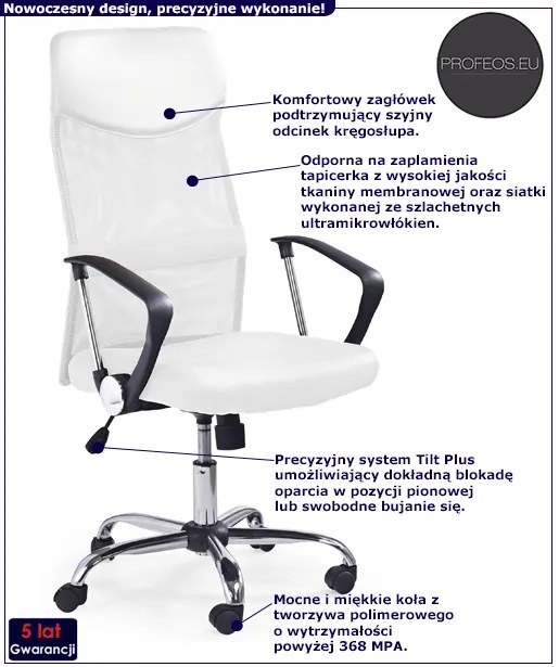 Biały obrotowy fotel biurowy do komputera E1-G36