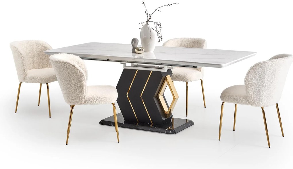 VINCENZO stół rozkładany 130-180/130/76 cm blat: biały marmur, noga czarny złoty