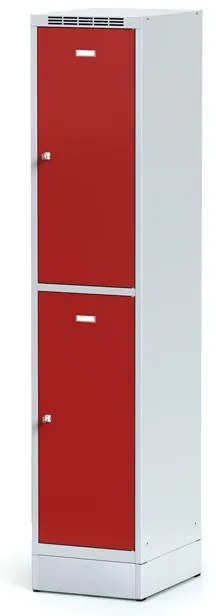 Szafka skrytkowa S6 na cokole, 2 schowki, 1920 x 400 x 500 mm, zamek obrotowy, drzwi czerwone
