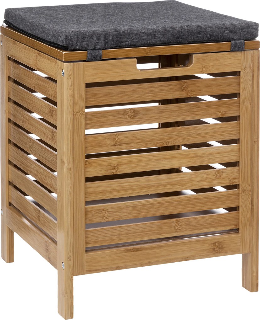 Stołek łazienkowy BAMBOO z koszem na pranie, 2w1