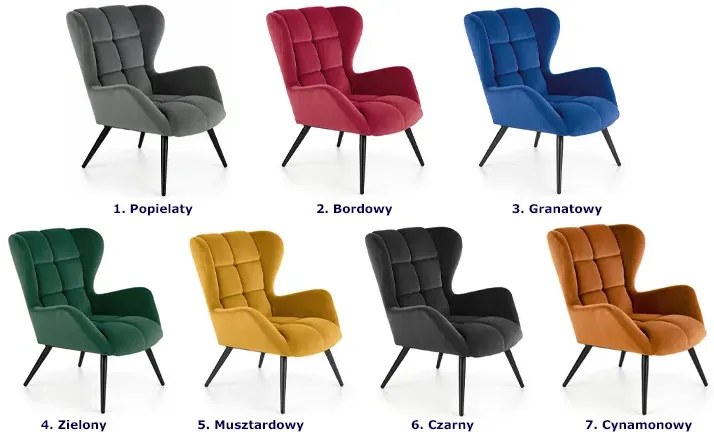 Tapicerowany czarny fotel uszak E9-R28