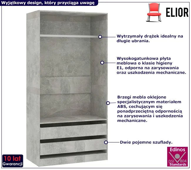 Minimalistyczna szafa bez drzwiczek beton Lyting