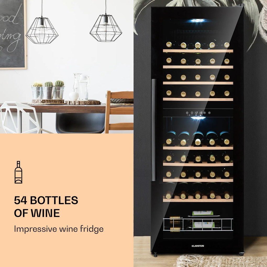 Klarstein Barossa 48cm 54 Butelki Winiarka Dwustrefowa Czarny