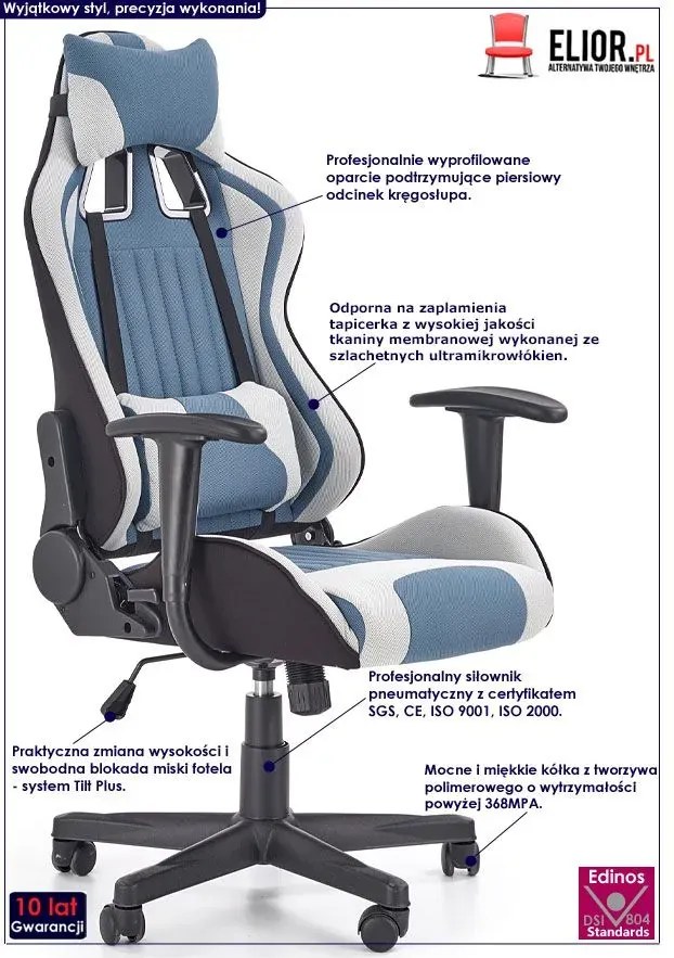 Niebieski fotel obrotowy z regulowanym oparciem - Onix