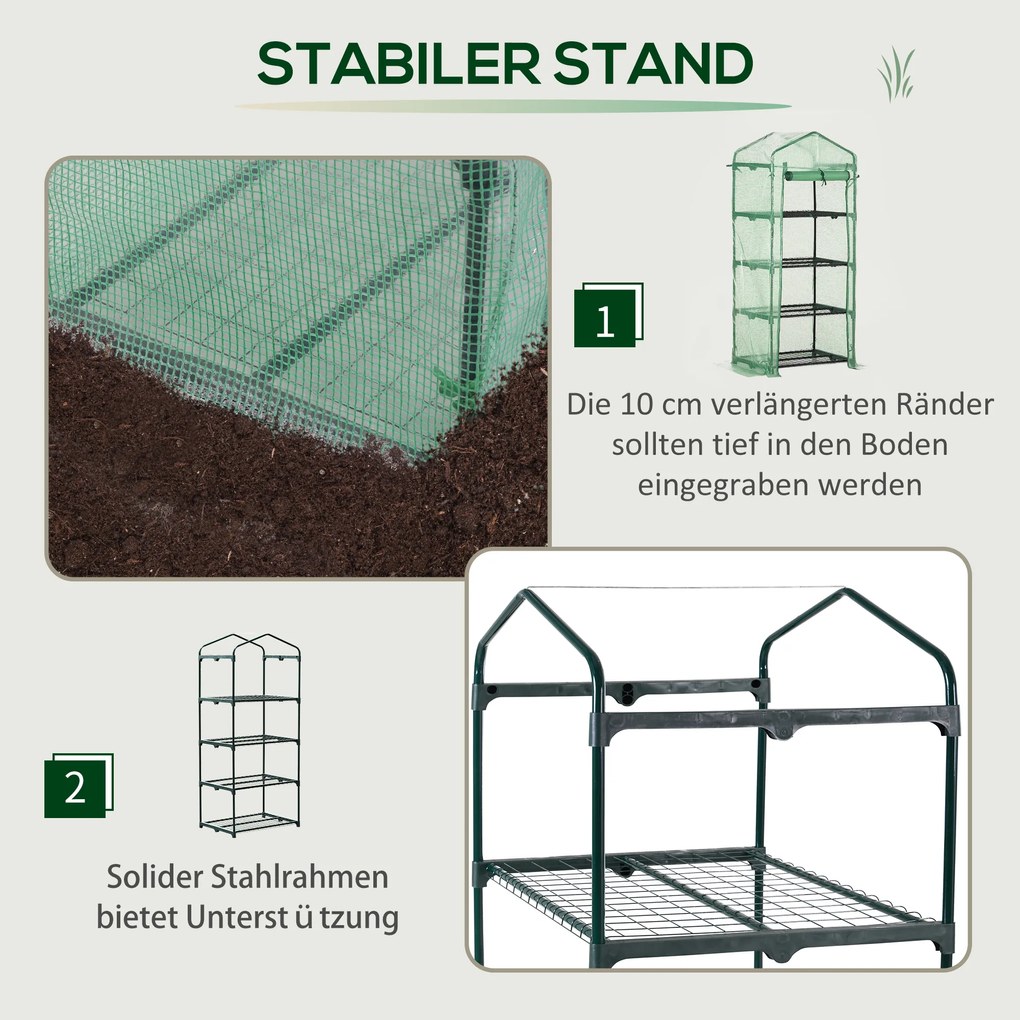 Outsunny Szklarnia Foliowa Cieplarnia na Pomidory 4 Półki Ochrona Roślin Kolor Ciemnozielony 69x50x160cm | Aosom PL