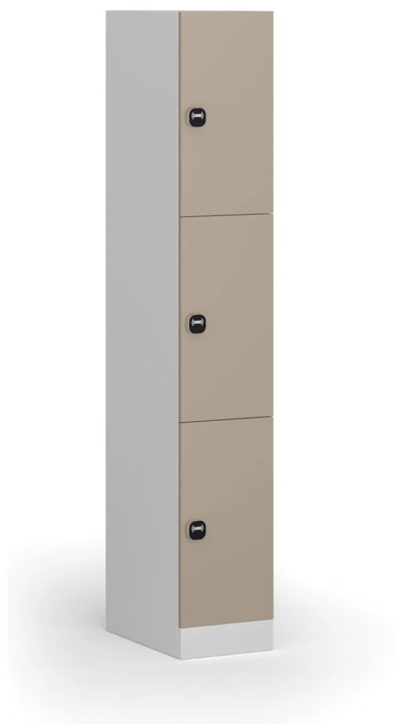 Szafka skrytkowa, 3 schowki, 1850 x 300 x 500 mm, zamek RFID, drzwi beżowe