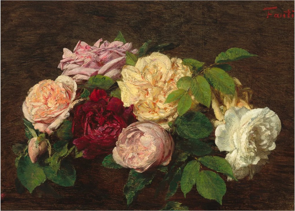 Obraz na szkle - Henri Fantin-Latour, Roses de Nice on a Table, reprodukcje (70x50 cm)