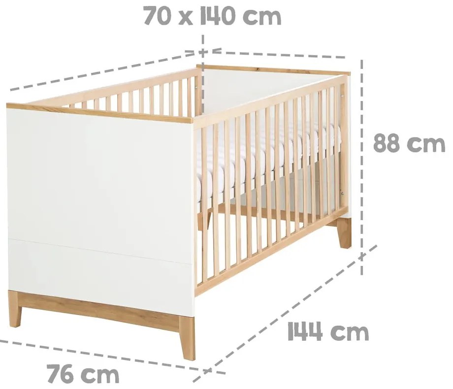 Biało-naturalne łóżeczko z litego drewna bukowego 70x140 cm Finn – Roba